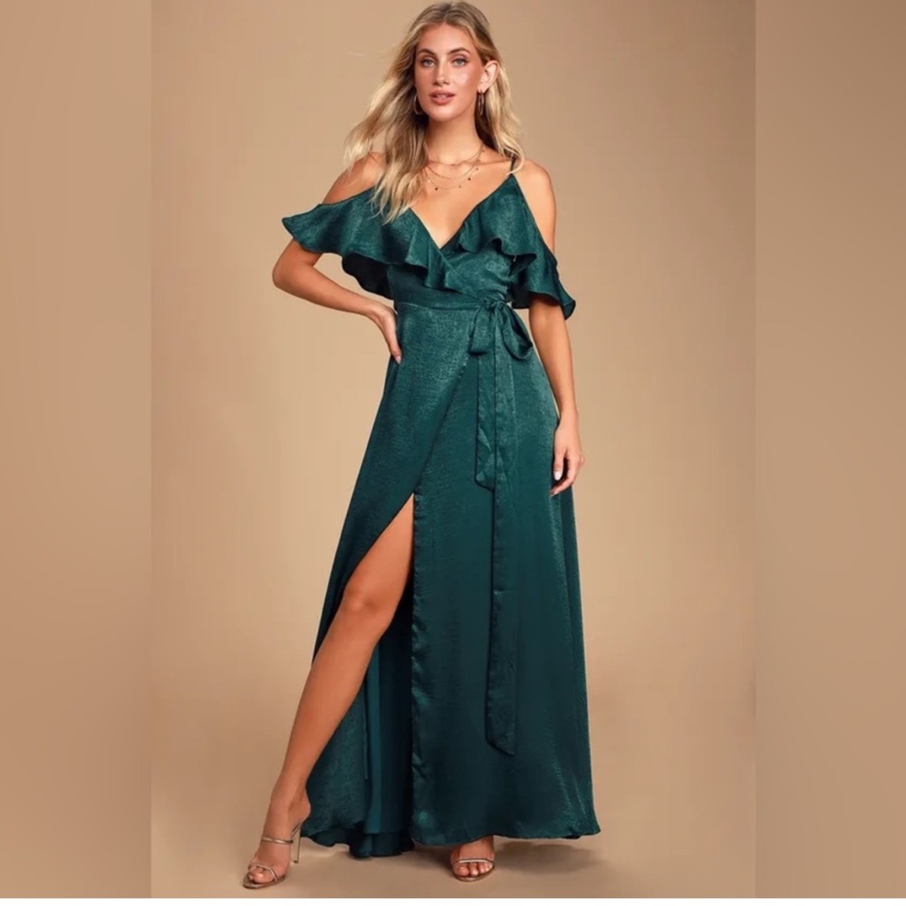 Lulu's Green Ruffled Wrap Maxi Dress